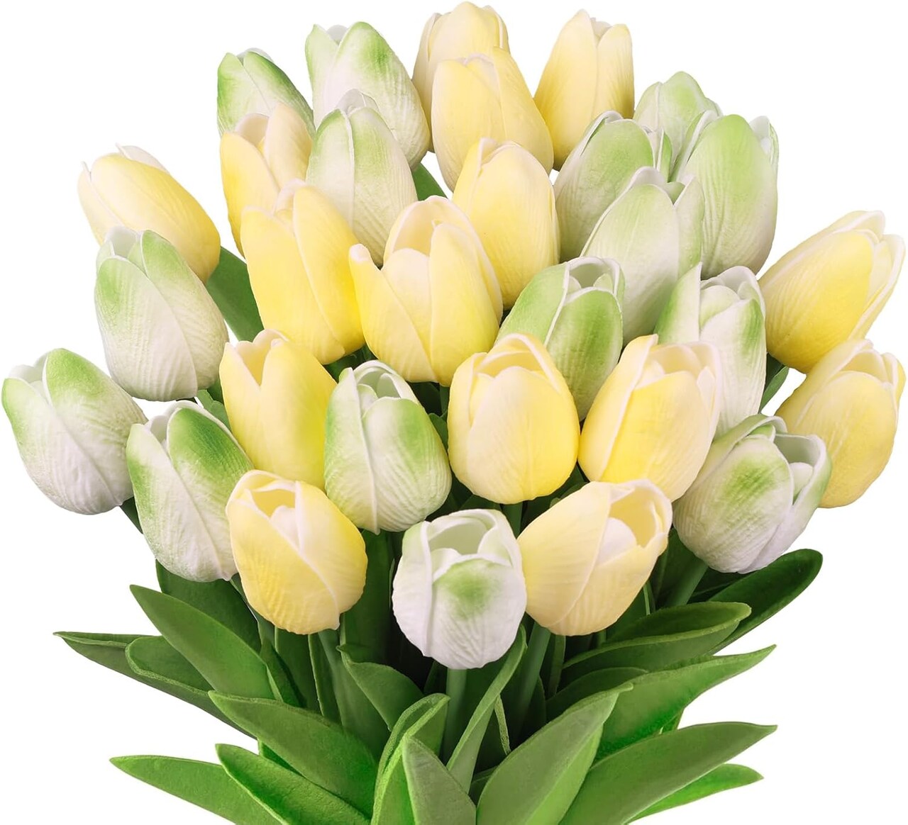 30PCS Summer Floral Arrangement – Artificial Tulips, Real Touch Faux PU Flowers for Table Centerpieces, Kitchen, Home Decor (Mix Green)